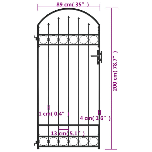 Fence Gate With Arched Top Steel 89X200 Cm Black Fence Panels