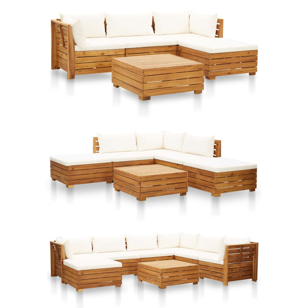 Sectional Footrest 1 Pc With Cushion Solid Acacia Wood Patio Chairs