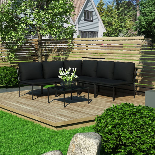 6 Piece Garden Lounge Set With Cushions Black Pvc