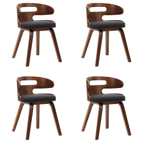 4 Pcs Dark Grey Bent Wood And Fabric Dining Chairs