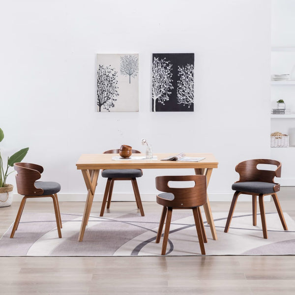 4 Pcs Dark Grey Bent Wood And Fabric Dining Chairs