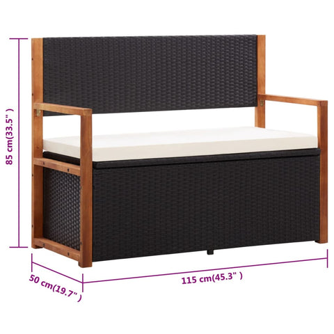 Storage Bench 115 Cm Poly Rattan And Solid Acacia Wood