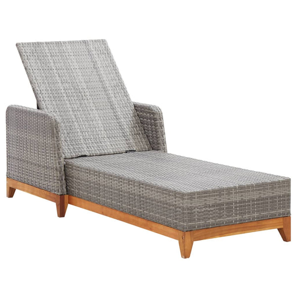 Sun Lounger Poly Rattan And Solid Acacia Wood Grey