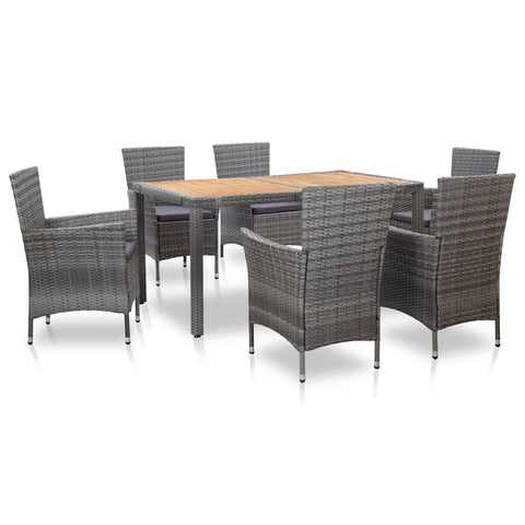 7 Piece Outdoor Dining Set With Cushions Poly Rattan Grey Patio Furniture Sets