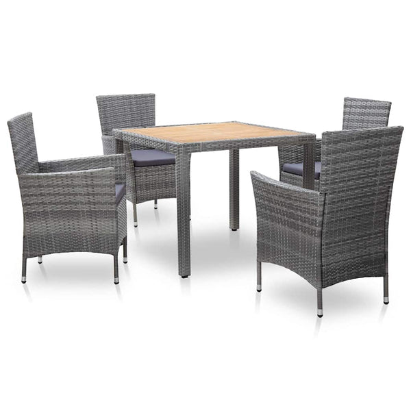 Vidaxl 5 Piece Outdoor Dining Set With Cushions Poly Rattan Grey Outdoor Dining Sets