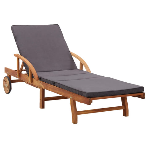 Sun Lounger With Cushion Solid Acacia Wood Loungers