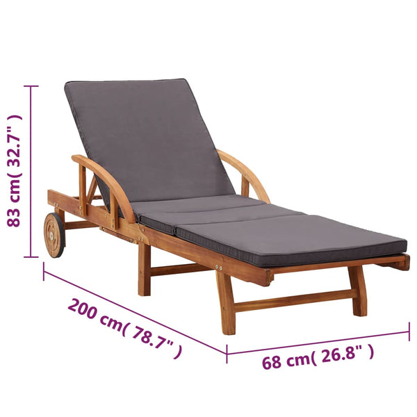 Sun Lounger With Cushion Solid Acacia Wood