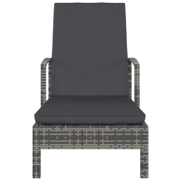 Sun Lounger With Armrests Poly Rattan Grey