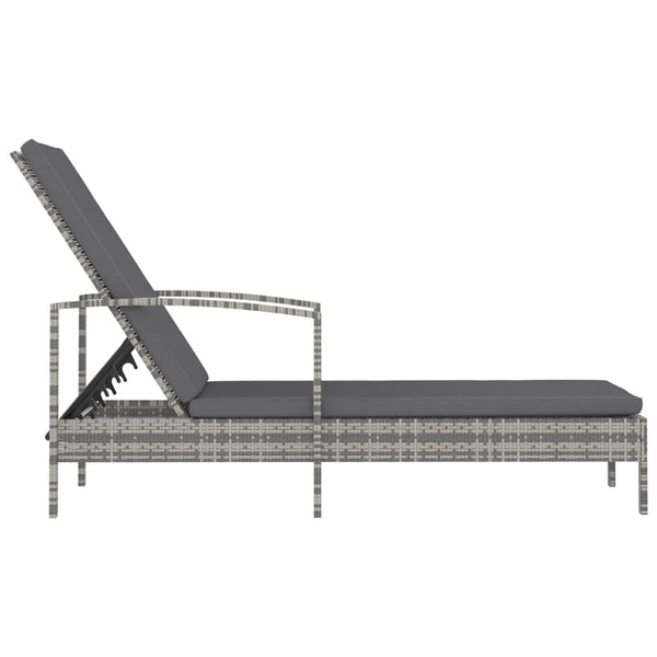 Sun Lounger With Armrests Poly Rattan Grey