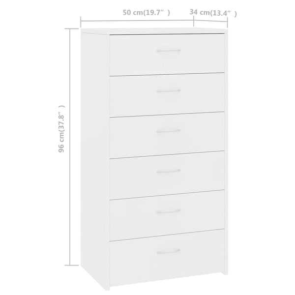 Vidaxl Sideboard With 6 Drawers White 50X34x96 Cm Engineered Wood Sideboards & Buffets