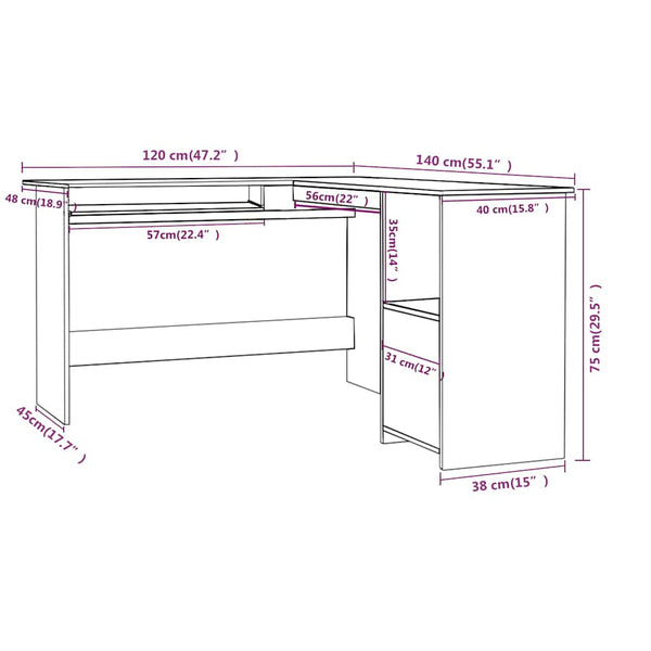 L Shaped Corner Desk Concrete Grey 120X140x75 Cm Engineered Wood Home Office Desks