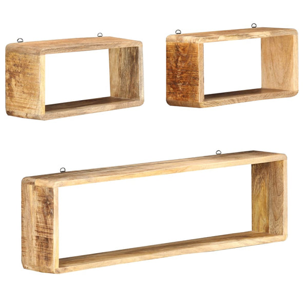 Vidaxl 3 Piece Wall Cube Shelf Set Soild Mango Wood Wall Shelves