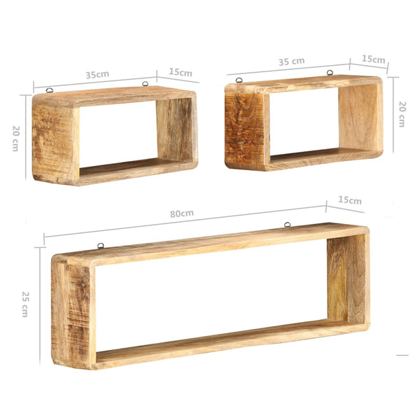 Vidaxl 3 Piece Wall Cube Shelf Set Soild Mango Wood Wall Shelves