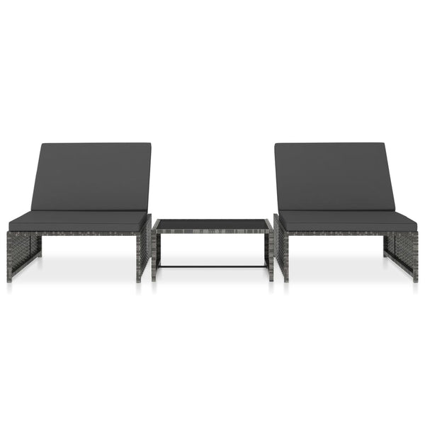 Sun Loungers 2 Pcs With Table Poly Rattan Grey
