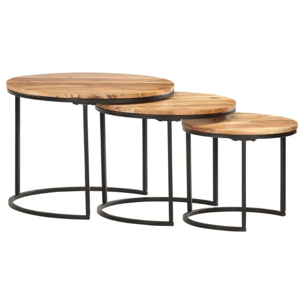 Solid Acacia Wood Nesting Set Of Three With Oil Finish Furniture Side Tables