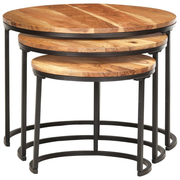 Solid Acacia Wood Nesting Set Of Three With Oil Finish Furniture Side Tables
