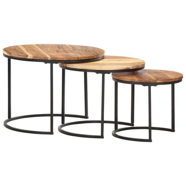 Solid Acacia Wood Nesting Set Of Three With Oil Finish Furniture Side Tables