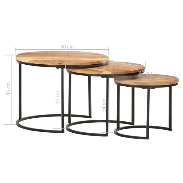Solid Acacia Wood Nesting Set Of Three With Oil Finish Furniture Side Tables