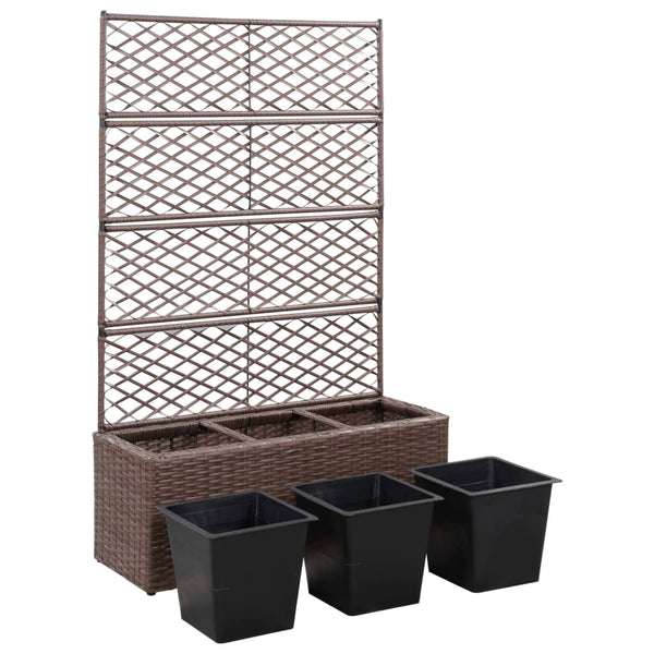 Trellis Raised Bed With 3 Pots 83X30x130 Cm Poly Rattan Brown