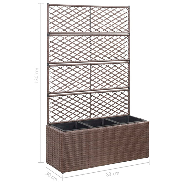 Trellis Raised Bed With 3 Pots 83X30x130 Cm Poly Rattan Brown