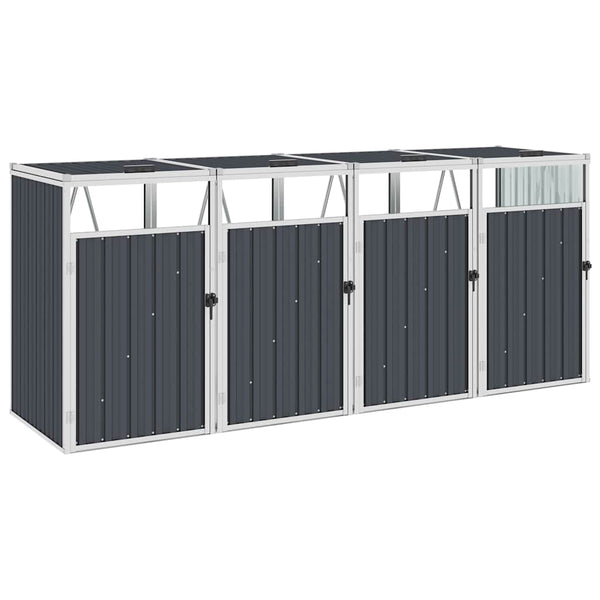 Vidaxl Quadruple Garbage Bin Shed Anthracite 286X81x121 Cm Steel Rubbish Bins