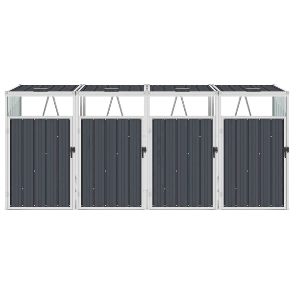 Vidaxl Quadruple Garbage Bin Shed Anthracite 286X81x121 Cm Steel Rubbish Bins