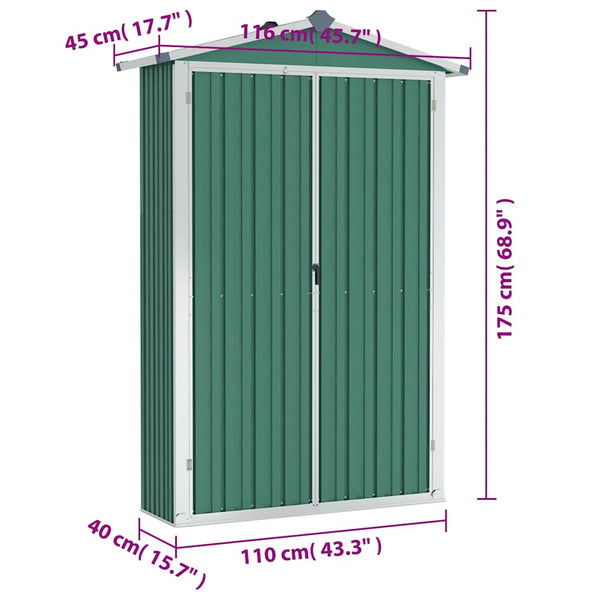 Vidaxl Garden Shed Green 116X45x175 Cm Galvanised Steel Sheds Summerhouses Carports