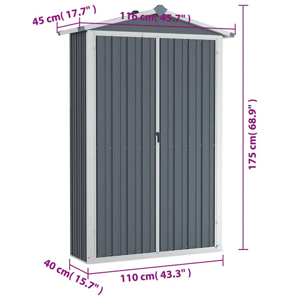 Vidaxl Garden Shed Grey 116X45x175 Cm Galvanised Steel Sheds Summerhouses Carports