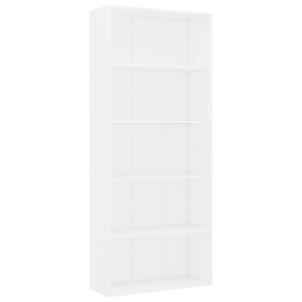 5 Tier Book Cabinet White 80X30x189 Cm Engineered Wood Bookshelves