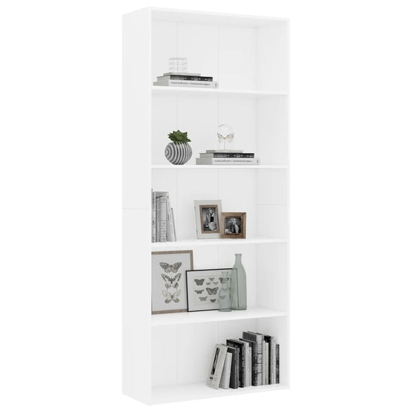 5 Tier Book Cabinet White 80X30x189 Cm Engineered Wood Bookshelves