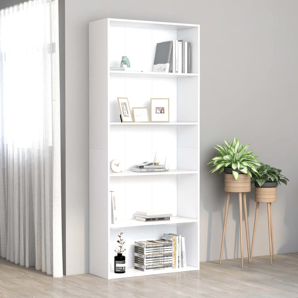 5 Tier Book Cabinet White 80X30x189 Cm Engineered Wood Bookshelves
