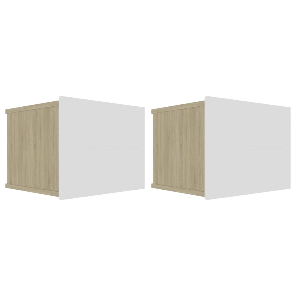 Bedside Cabinets 2 Pcs White And Sonoma Oak 40X30x30 Cm Engineered Wood Bedside Tables