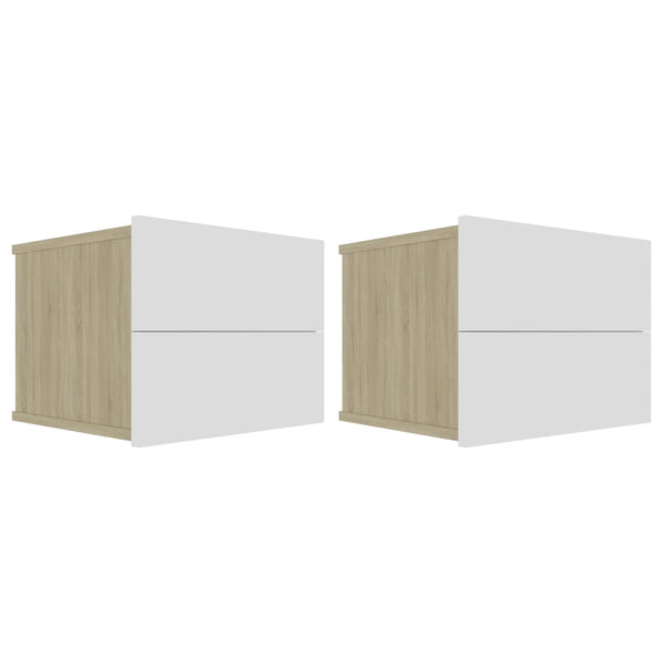 Bedside Cabinets 2 Pcs White And Sonoma Oak 40X30x30 Cm Engineered Wood Bedside Tables