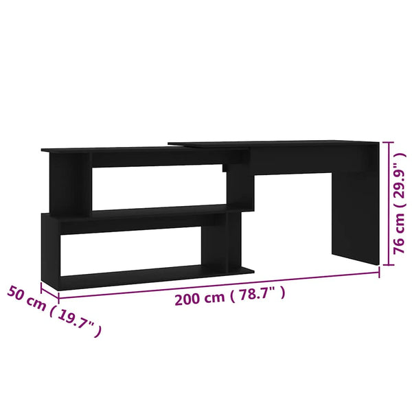 Vidaxl Corner Desk Black 200X50x76 Cm Engineered Wood Home Office Desks