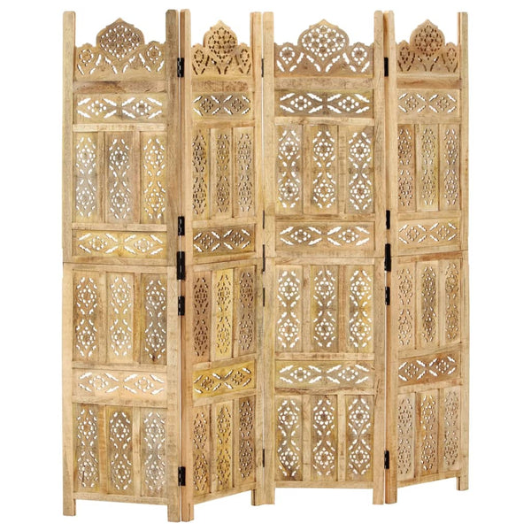 Vidaxl Hand Carved 4 Panel Room Divider 160X165 Cm Solid Mango Wood Screens & Room Dividers