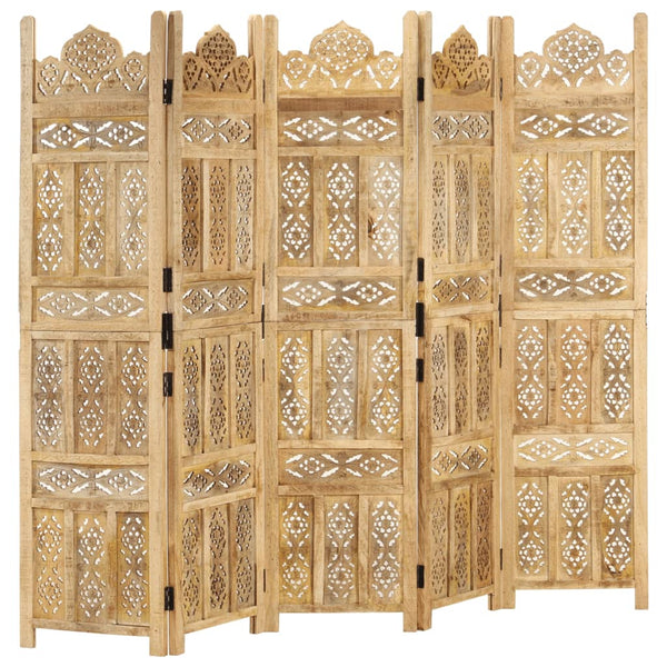 Vidaxl Hand Carved 5 Panel Room Divider 200X165 Cm Solid Mango Wood Screens & Room Dividers