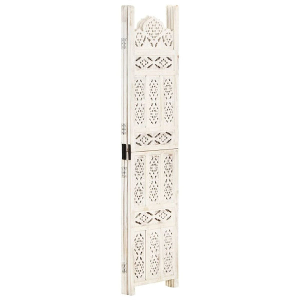 Screens & Room Dividers Hand Carved 3 Panel Room Divider White 120X165 Cm Solid Mango Wood