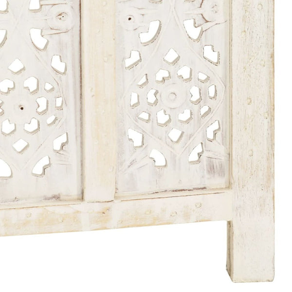 Screens & Room Dividers Hand Carved 3 Panel Room Divider White 120X165 Cm Solid Mango Wood