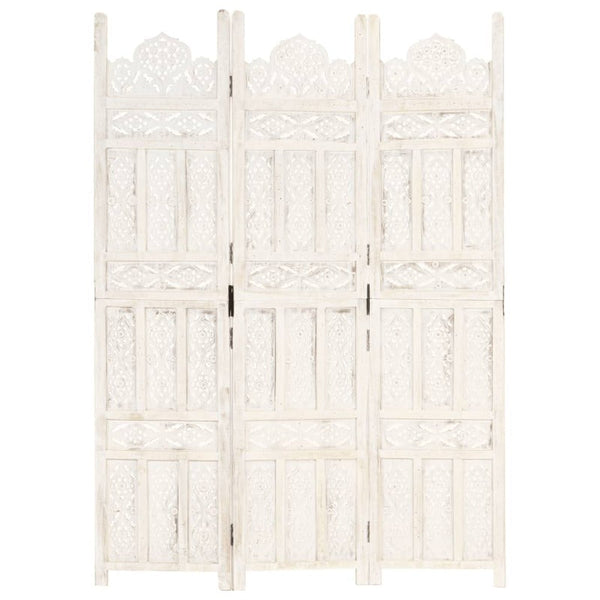 Screens & Room Dividers Hand Carved 3 Panel Room Divider White 120X165 Cm Solid Mango Wood