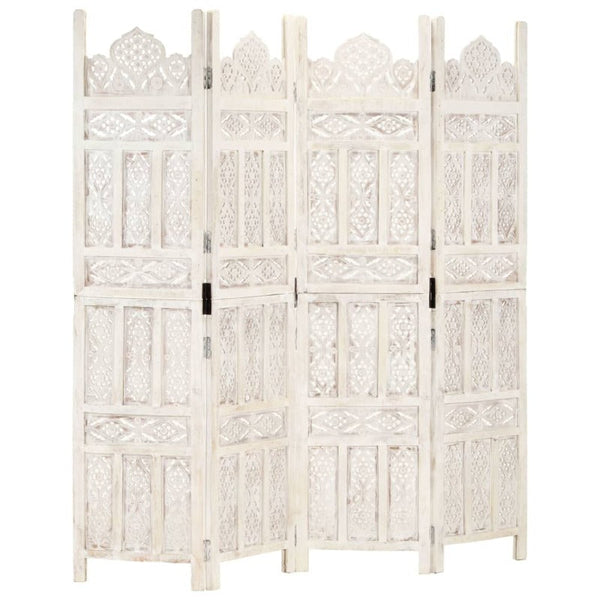 Screens & Room Dividers Hand Carved 4 Panel Room Divider White 160X165 Cm Solid Mango Wood