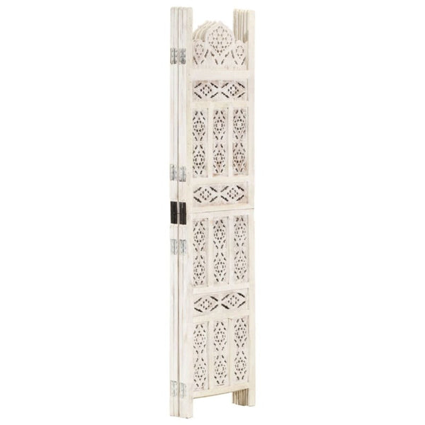 Screens & Room Dividers Hand Carved 4 Panel Room Divider White 160X165 Cm Solid Mango Wood