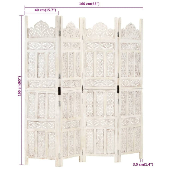 Screens & Room Dividers Hand Carved 4 Panel Room Divider White 160X165 Cm Solid Mango Wood