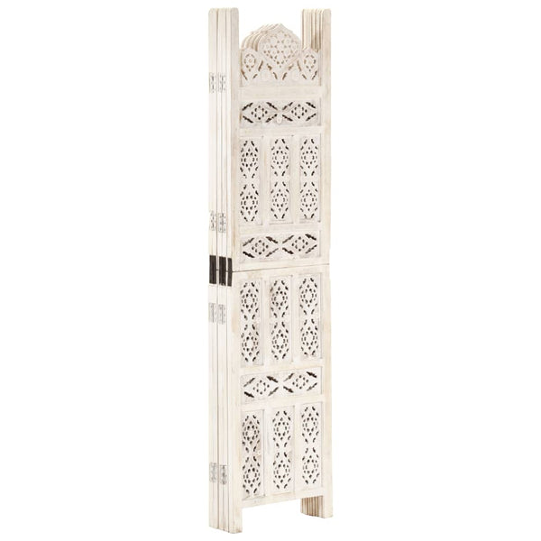 Vidaxl Hand Carved 5 Panel Room Divider White 200X165 Cm Solid Mango Wood Screens & Room Dividers