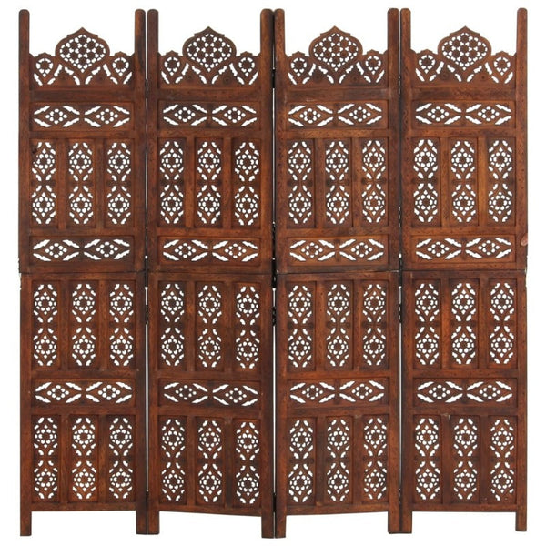 Hand Carved 4-Panel Room Divider Brown 160X165 Cm Solid Mango Wood