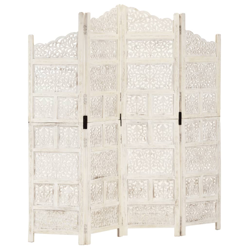 Solid Mango Wood Room Divider Hand Carved White Folding Screen Furniture Screens & Room Dividers