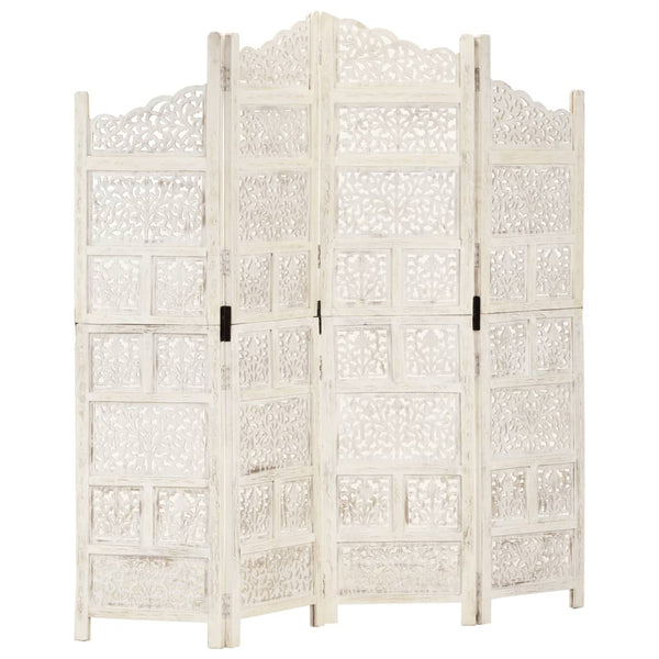 Solid Mango Wood Room Divider Hand Carved White Folding Screen Furniture Screens & Room Dividers
