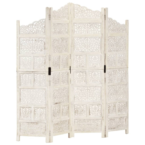 Solid Mango Wood Room Divider Hand Carved White Folding Screen Furniture Screens & Room Dividers