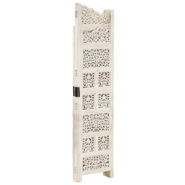 Solid Mango Wood Room Divider Hand Carved White Folding Screen Furniture Screens & Room Dividers