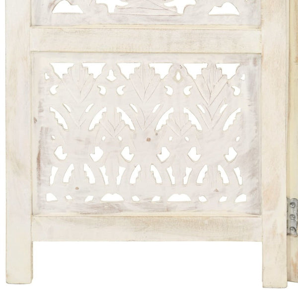 Screens & Room Dividers Hand Carved 5 Panel Room Divider White 200X165 Cm Solid Mango Wood