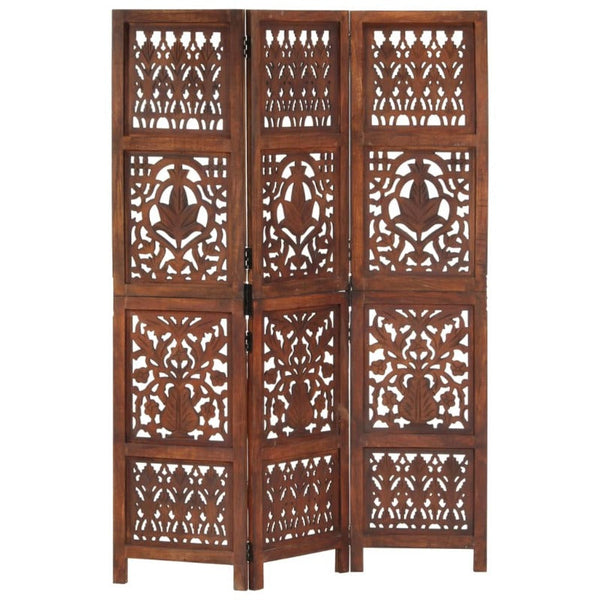 Vidaxl Hand Carved 3 Panel Room Divider Brown 120X165 Cm Solid Mango Wood Screens & Room Dividers